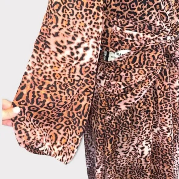 Anthropologie Ranna Gill Midi Dress M NWT Leopard Print Cut Out Puff Party Fall - Picture 10 of 14